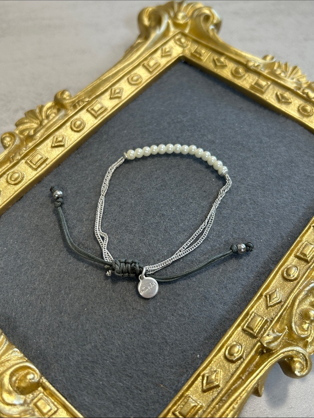 Stella & Dot Silver Chain and White Pearl Bead Adjustable Bracelet